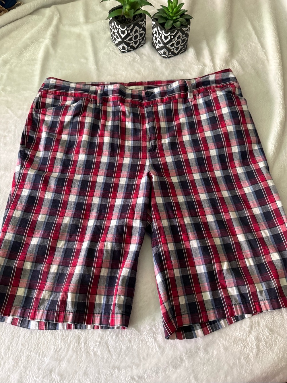 Christopher and Banks Red White Blue Plaid Walking Shorts 16
